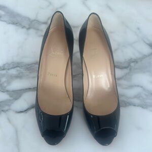 Christian Louboutin Black Patent Leather Very Prive Peep Toe Pumps